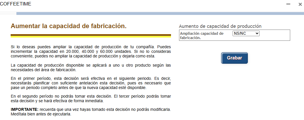 Pantalla de ampliación de capacidad de fabricación